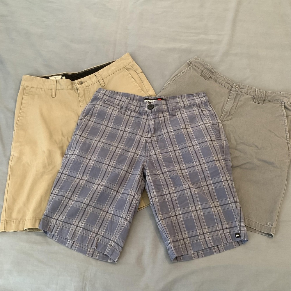 Volcom O'Neill Quiksilver Shorts Mens 30 Khaki Gray Plaid Lot Of 3 Chino Casual‎